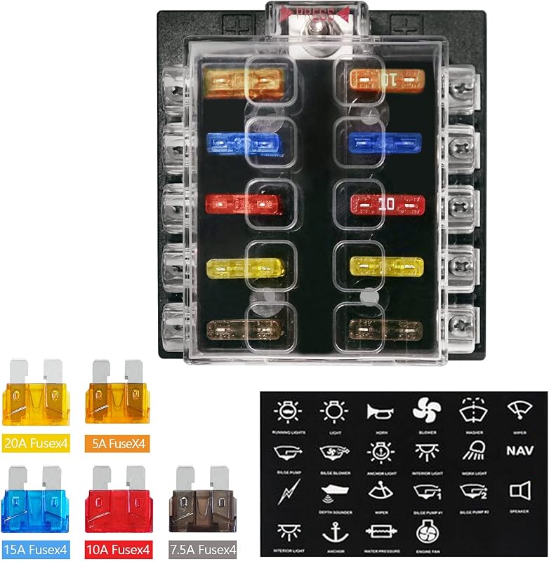 Caixa de Fusíveis LENKRAD com 10 Circuitos, 12 V, 25 A por Circuito – Kit com Fusíveis