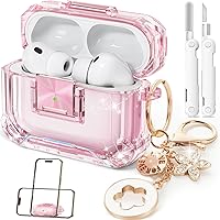 Vista 1 de with Safety Lock,Soft TPU Clear Case with Cute Bling Keychain and Cleaner kit for Women Girls