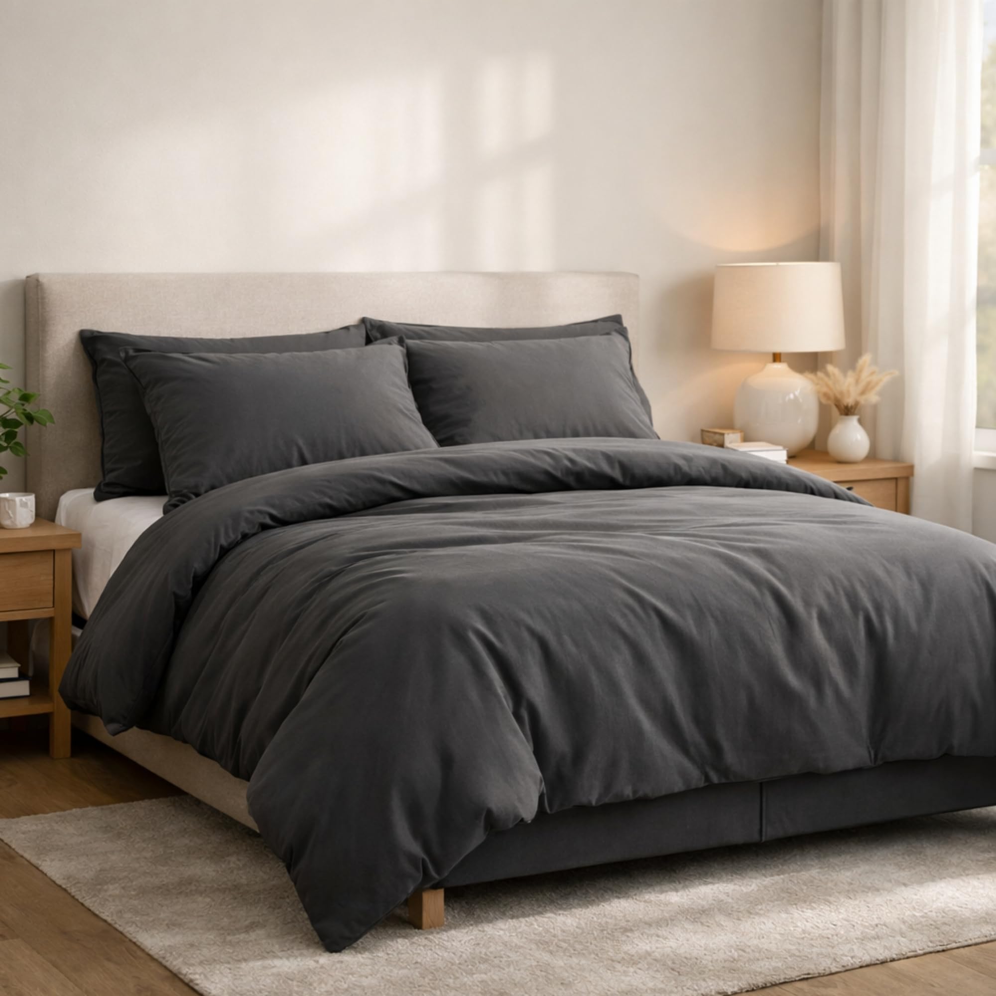AQS INTERNATIONAL - Plain Double Duvet Cover Set - Ultra Soft Brushed Microfiber Charcoal Bedding Set with Pillow Cases - Breathable Durable Easy Care Comfortable Luxury Bedroom Bedding for Home