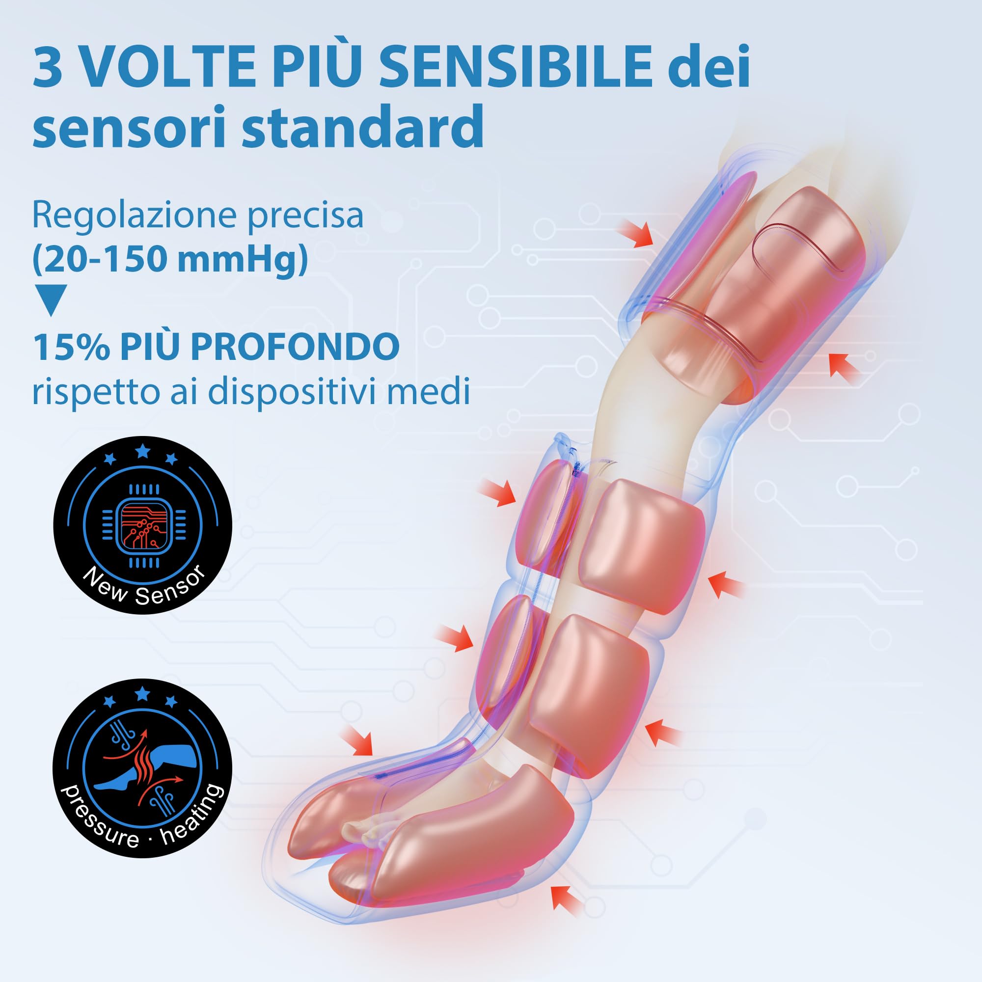 FIT KING Massaggiatore Gambe con Calore e Compressione, Pressoterapia Linfodrenaggio Massaggio Gambe Miglioramento della Circolazione e Recupero Sportivo 3 Livelli di Calore, 3 Modalità Massaggio