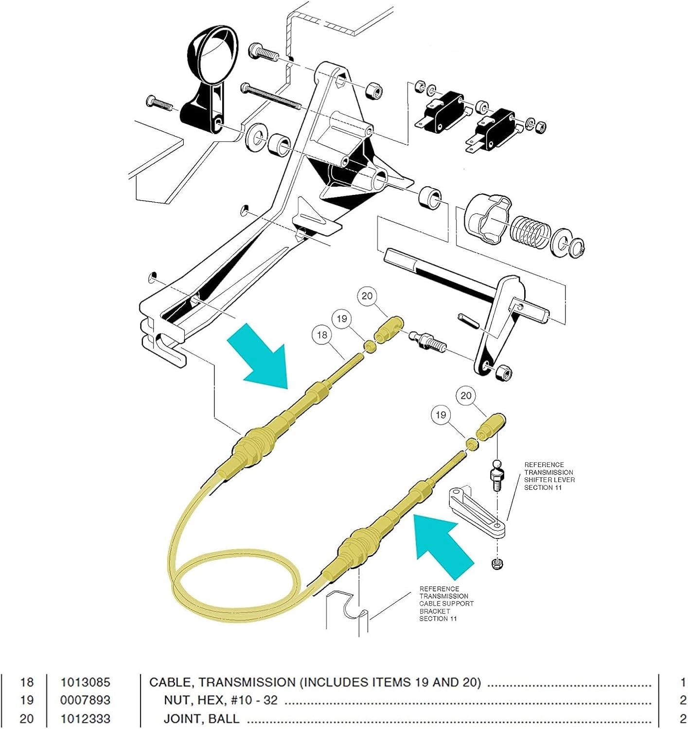 Transmission Shift Forward Reverse Cable, OE: 103379501 and 101951501, for Club Car DS Gas G o l f Cart Mode L S 1998 Up