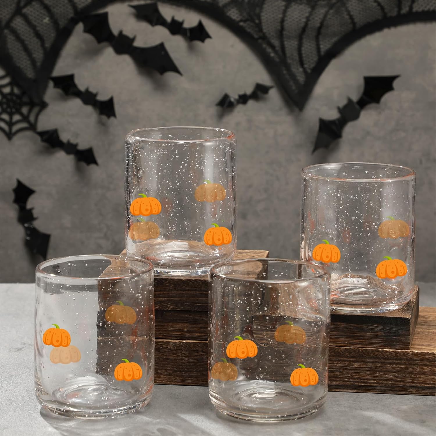 4 PCS Pumpkin Icon Juice Glasses Cup Set - Orange Pumpkin Stemless Drinking, Wine, Water, Coffee Glass Cup Bulk for Fall Holiday Birthday Party Supplies & Gift