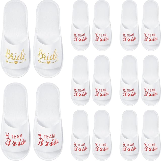 Geyoga 8 Pairs Open Toe Hen Party SPA Slippers Include 1 Pair Bride Disposable Slippers and 7 Pairs Team Bride SPA Slippers Bachelorette Party Slippers for Women Bridesmaid Gifts Party Supplies
