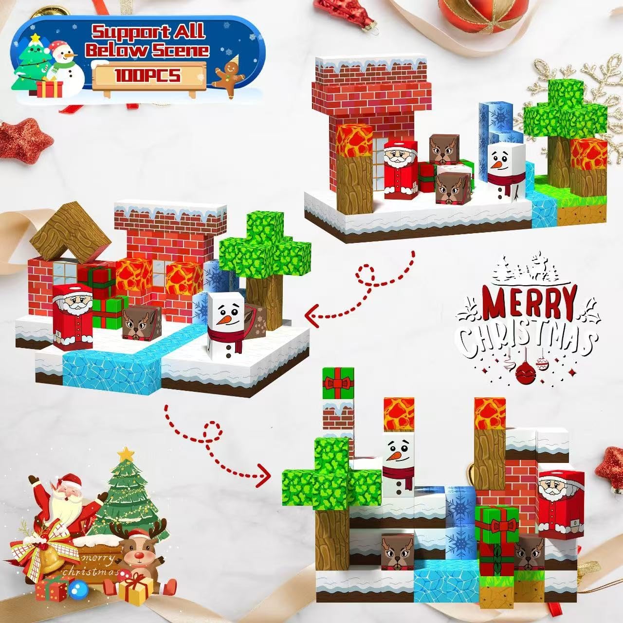 HengBo LED Christmas Magnetic Blocks, 100PCS Magnetic Blocks Building Set for Kids 3+ - Image 2