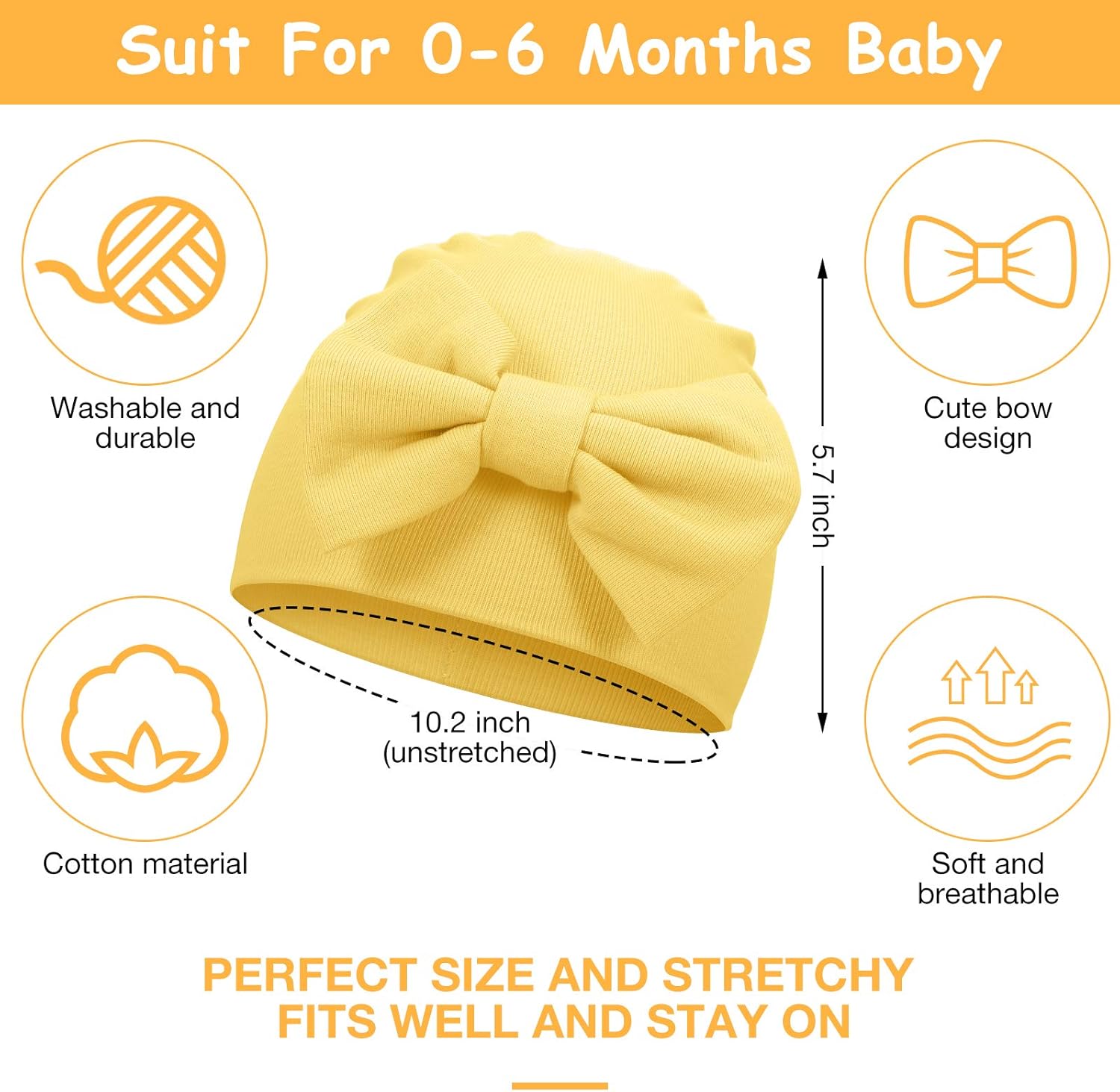 Geyoga 6 Pcs Newborn Hats Baby Beanie Cotton Hats Soft Newborn Baby Cap with Cute Bow for 0-6 Months Girls Unisex Baby - Image 3
