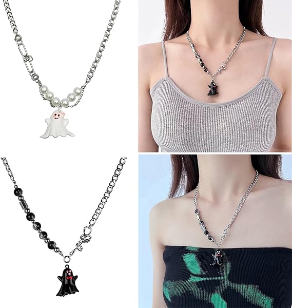 かわいいブラックホワイトゴーストペンダントネックレス 素敵なゴーストのアパレル スペクター エナメルチャームネックレス レディース 並行輸入品 ゴーストモチーフ メンズネックレス シンプル 存在感あり 可愛い