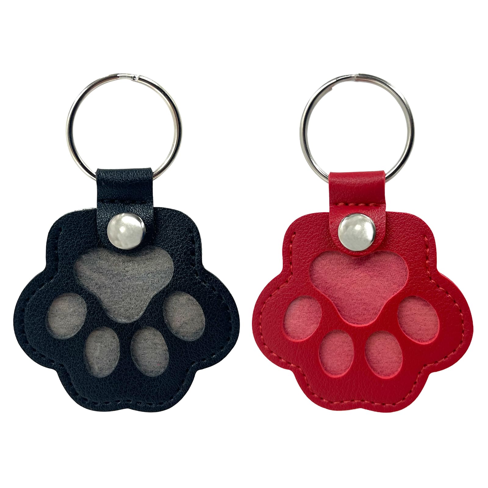 Duuclume Personalized Pet Hair Keepsake Box for Dog Pets Hair Storage Pouch Fur Memorial Keyring for Pet Commemorative,Dog Cat Paw Shape Leather Keychain Pendant(Black & Red)