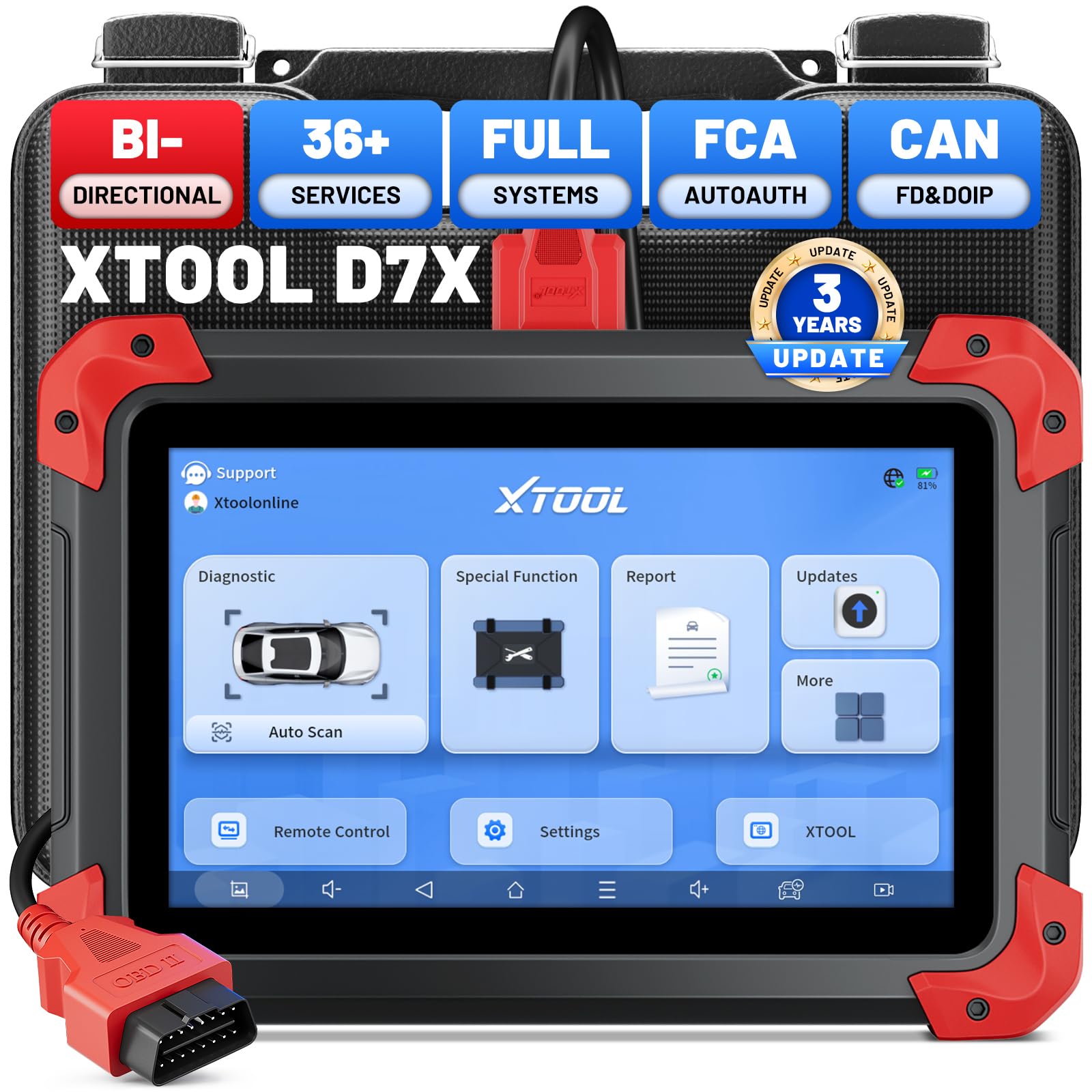 XTOOL D7X OBD2 Scanner Diagnostic Tool, Bidirectional Scan Tool with 36+Resets, 3-Year Updates, Active Test, Full System Car Scanner for ABS, Crank Sensor Relearn, Throttle Relearn, FCA, CANFD & DoIP
