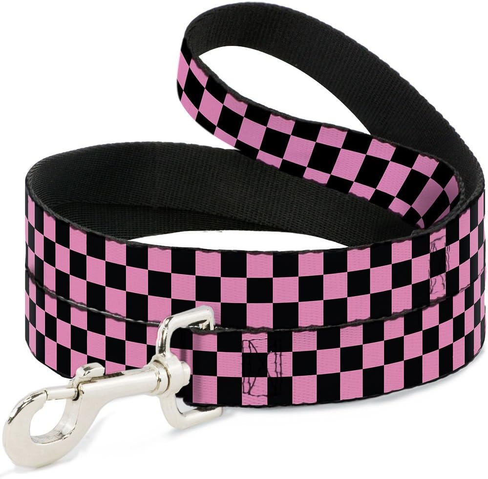 Dog Leash Checker Black Baby Pink 4 Feet Long 1.5 Inch Wide