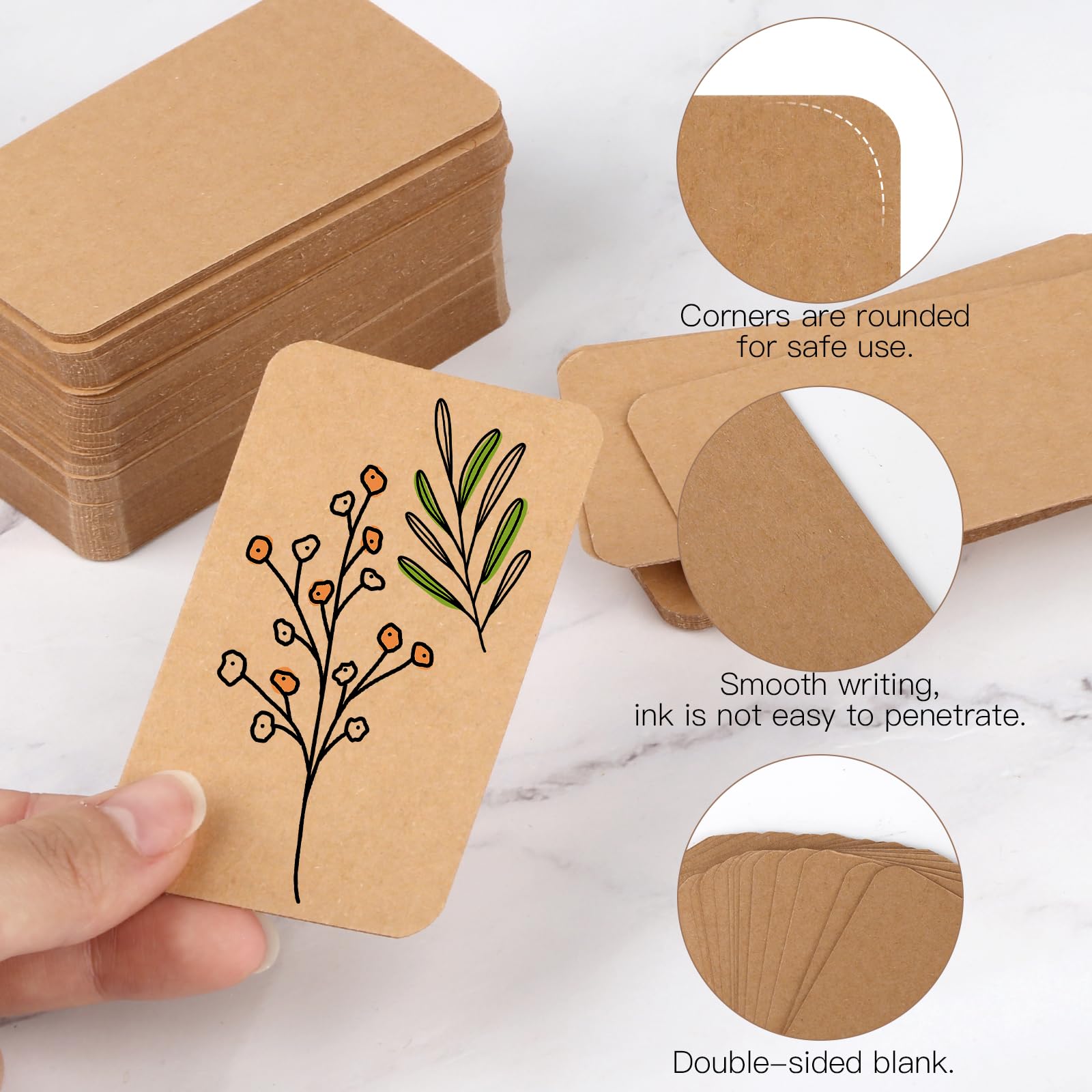 GUOYIHUA Pack of 200 Brown Kraft Paper Cards, 200gsm, 9 x 5.2 cm, Blank, DIY, Greeting, Business, Playing Cards - Image 4