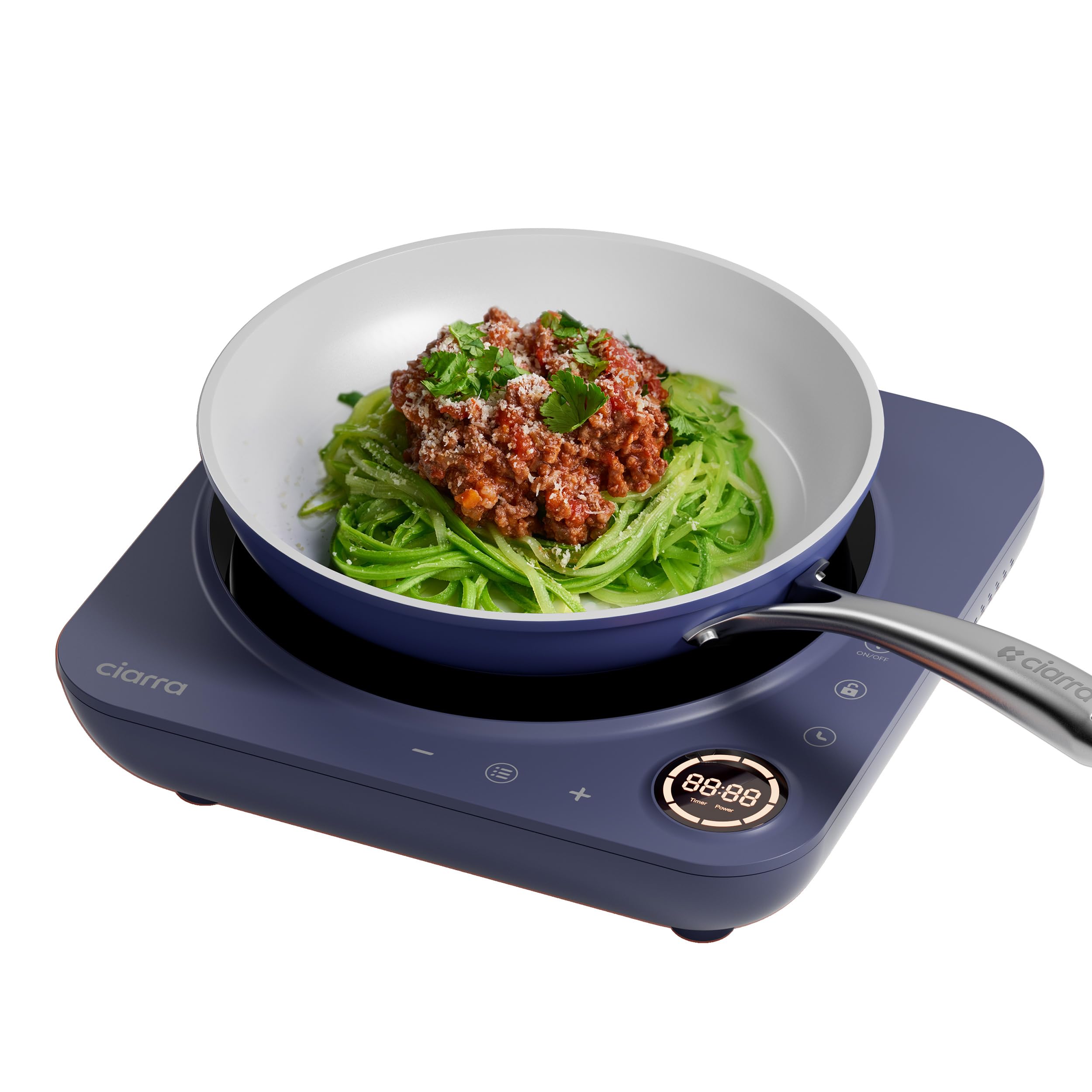 CIARRA Portable Induction Hob 2000W, Touch Display Induction Hob, Timer, Safety Lock Design in High Resistance Glass, Blue, CBTIH1A-M