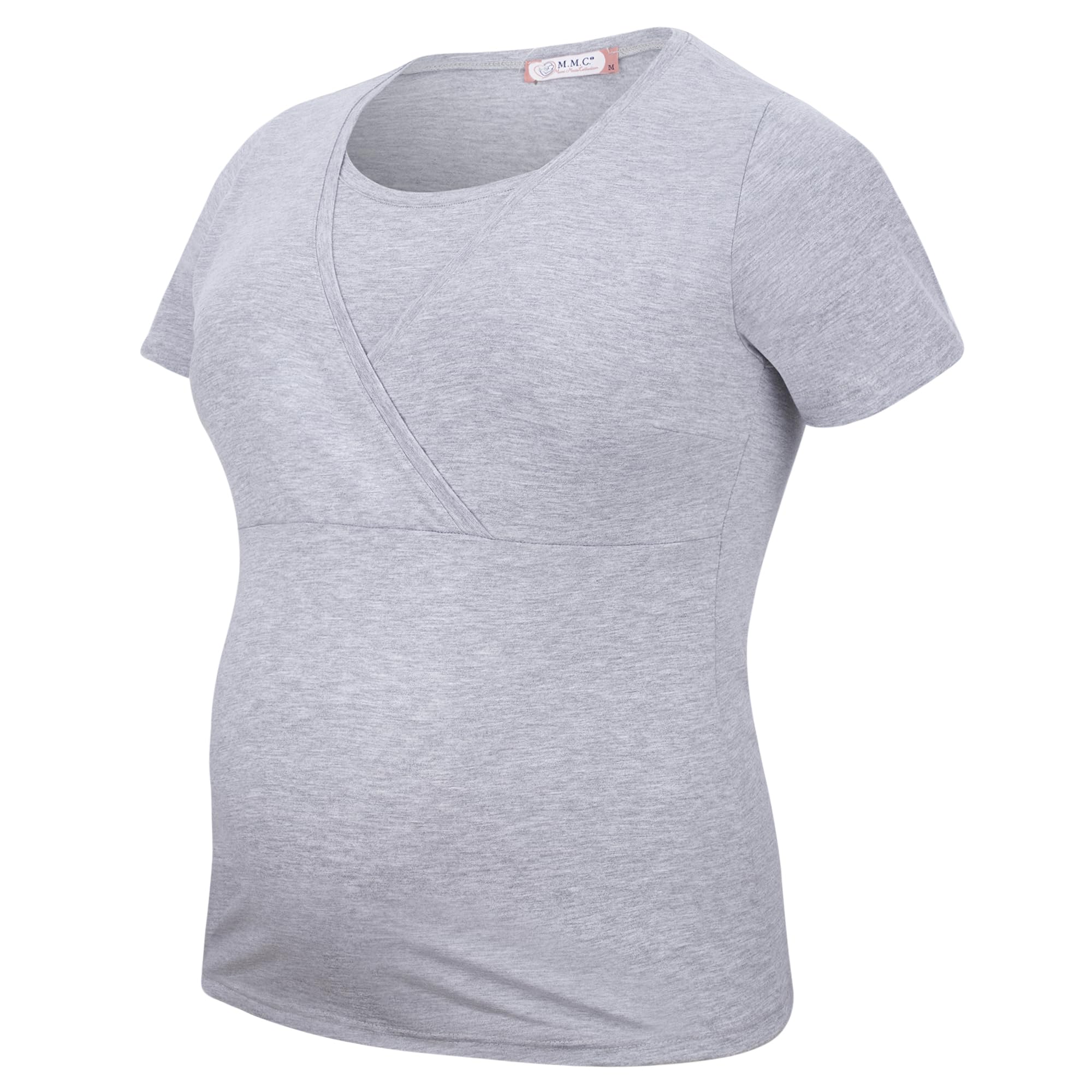 M.M.C. Lot de 3 t-shirts d'allaitement, couleur unie, mode de grossesse, d'allaitement, manches courtes