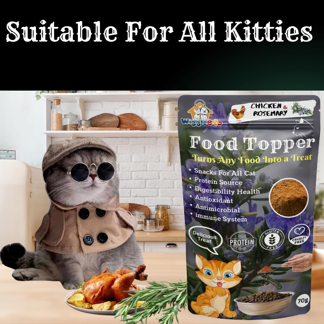 WiggleBoo Magical Cat Food Topper || Joy of Best Taste || Chicken & Rose Mary Flavour || Grain Free & Protein Rich || Anti Oxident || 70g, All Life Stages, Powder 3