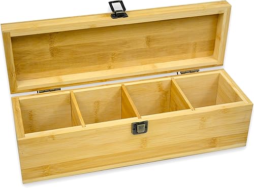 Miniatura 4 de Caja organizadora de té de bambú sin productos químicos, ecológica, grande, alta y ajustable, baúl de almacenamiento de madera natural