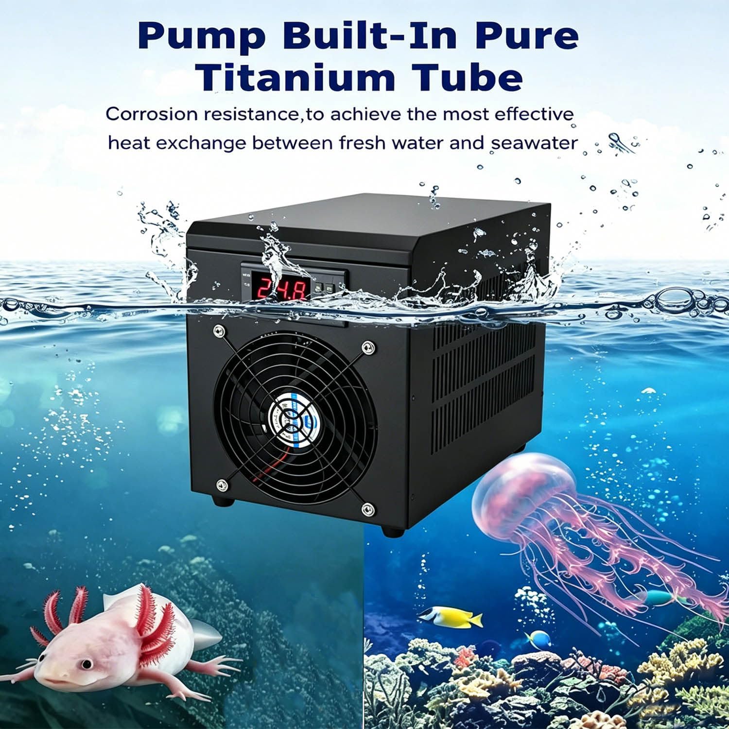 Energieeffizienter Temperaturkühler Für Fischbecken Mit Korrosionsfester Reintitan-Spirale Und Geräuscharmem Kompressor, Ausgelegt Für Platzsparende Tisch-Aquarien Im Privaten Haushalt 300L