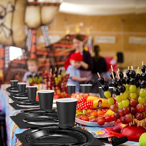 Miniatura 5 de Uiifan Juego de 422 suministros desechables para fiestas, sirve para 60 invitados, platos de papel de 7 pulgadas, 9 pulgadas, vasos, servilletas,