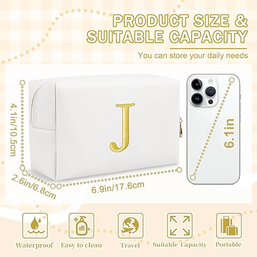 Miniatura 2 de Bolsa de maquillaje con inicial de regalo personalizado, con letras bordadas doradas, bolsa de cosméticos para niñas adolescentes, bolsa de aseo de