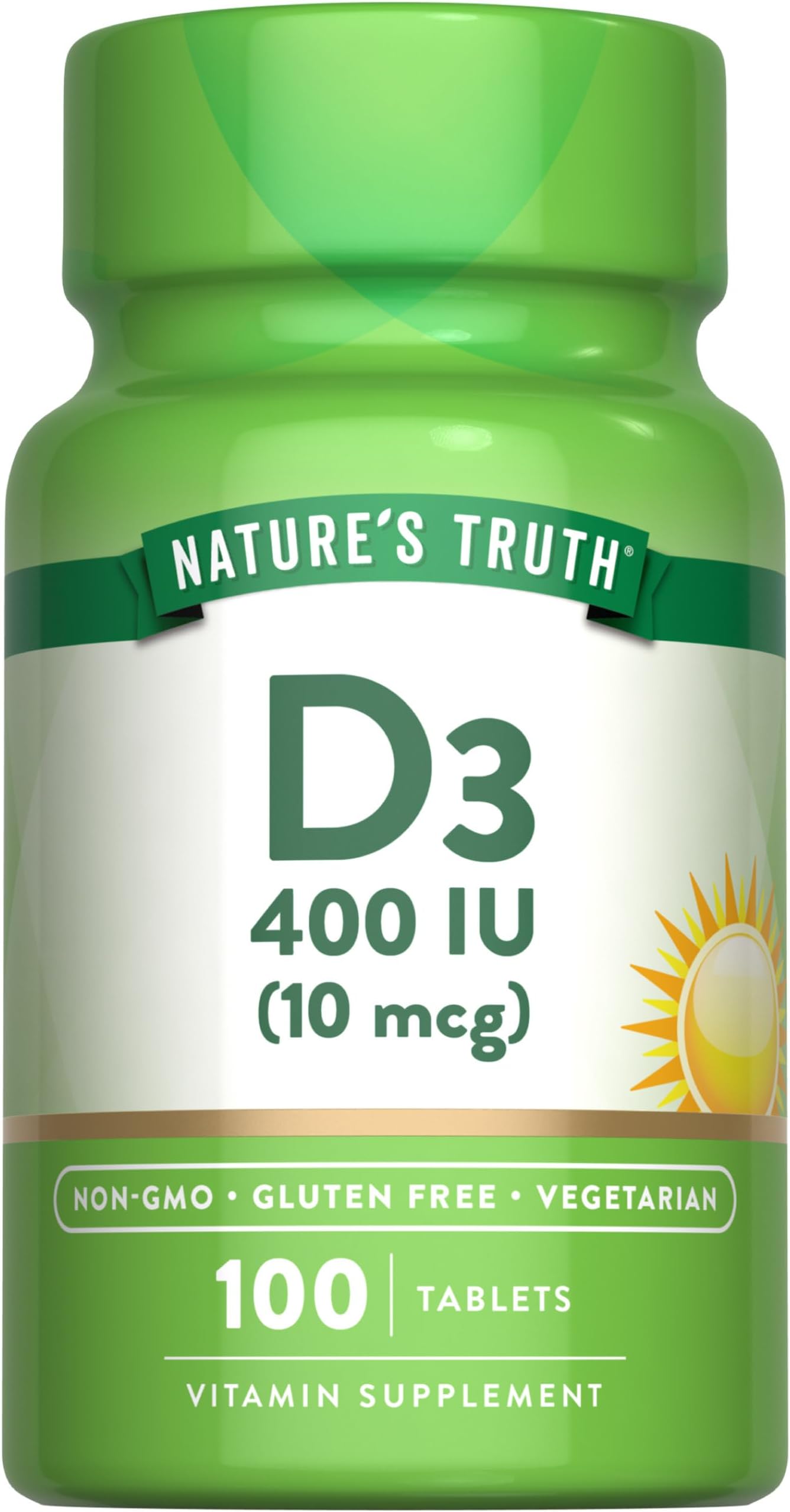 Nature's Truth Vitamin D3 | 400 iu (10 mcg) | 100 Tablets | Vegetarian, Non-GMO, & Gluten Free Supplement