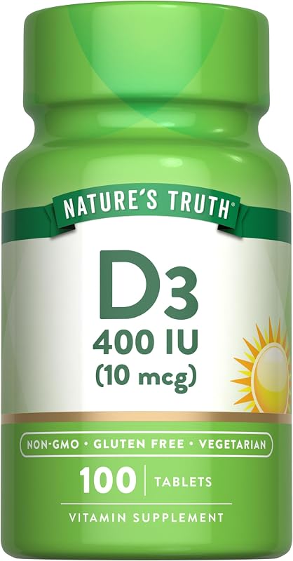 La verdad de la naturaleza Vitamina D3 | 400 UI (10 mcg) | 100 tabletas | Suplemento vegetariano, sin OGM y sin gluten