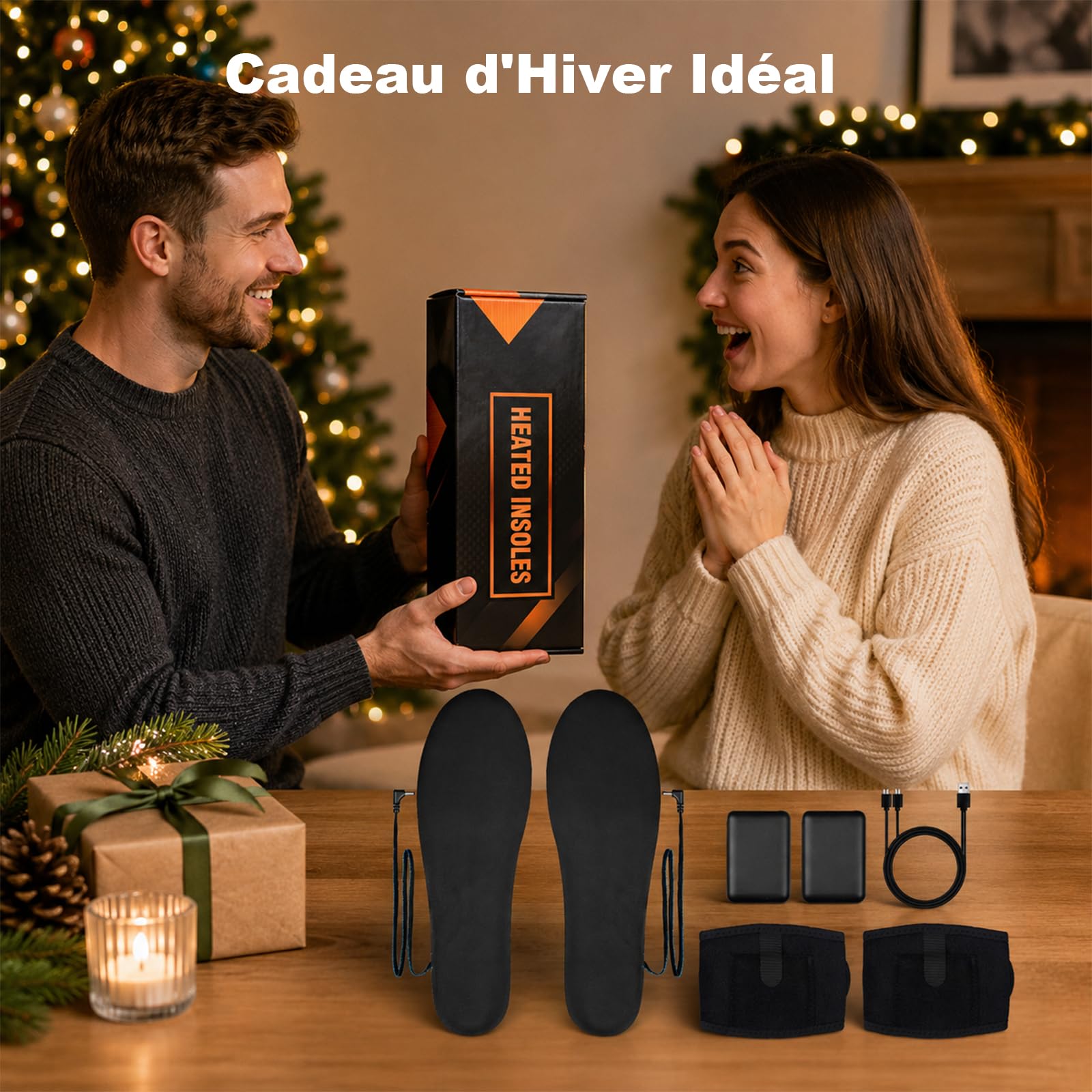 Semelles Chauffantes Rechargeables Batterie Externe 4 Niveaux de Température Chauffe-Pieds, Taille à Découper : 36-47, Lavable