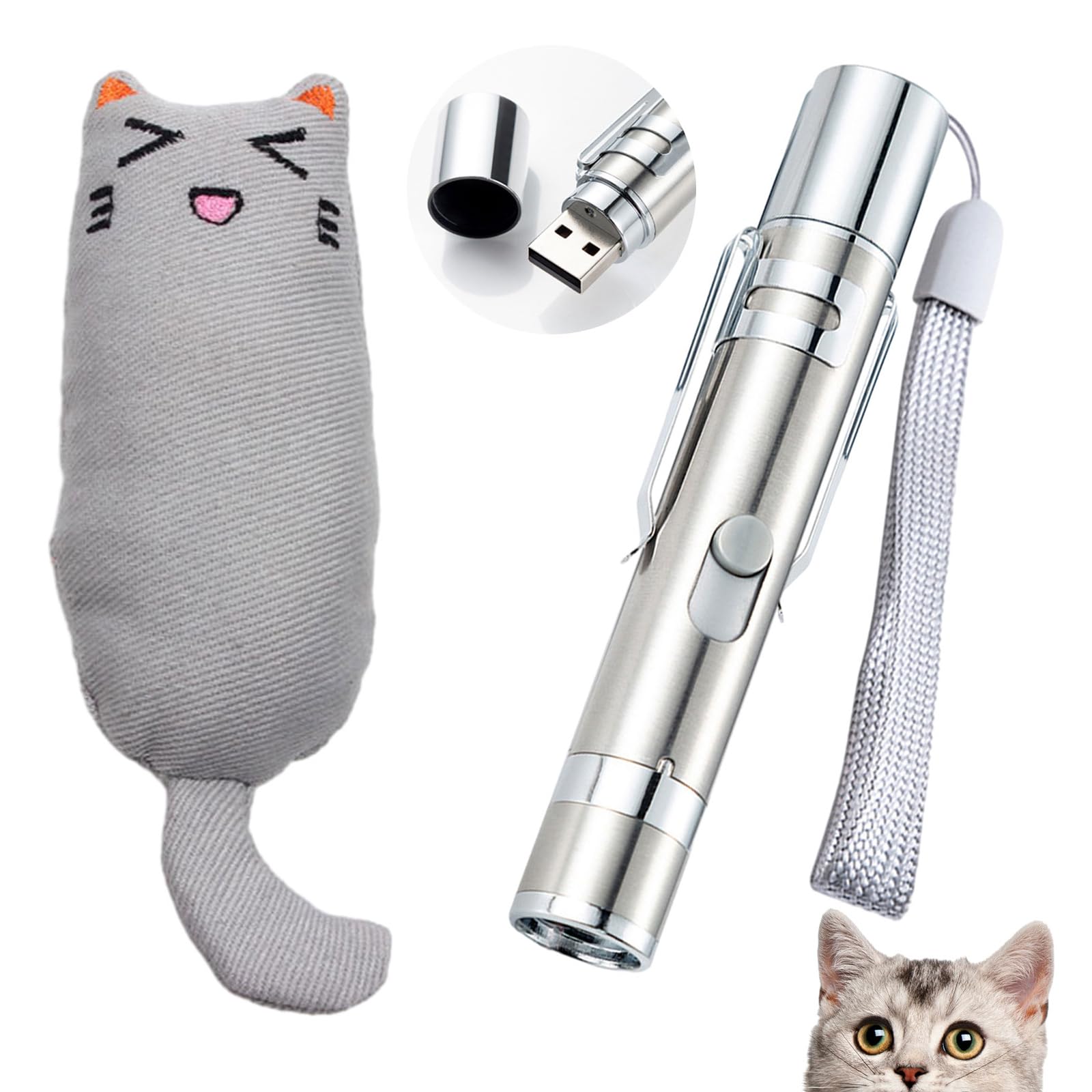 MOSNOW Cat Toys 1 Pack 2 in 1 Cat Toys and Chew Toys 7 in 1 Pointer Cat Covered USB Charger Cat Treat Toy for Cat