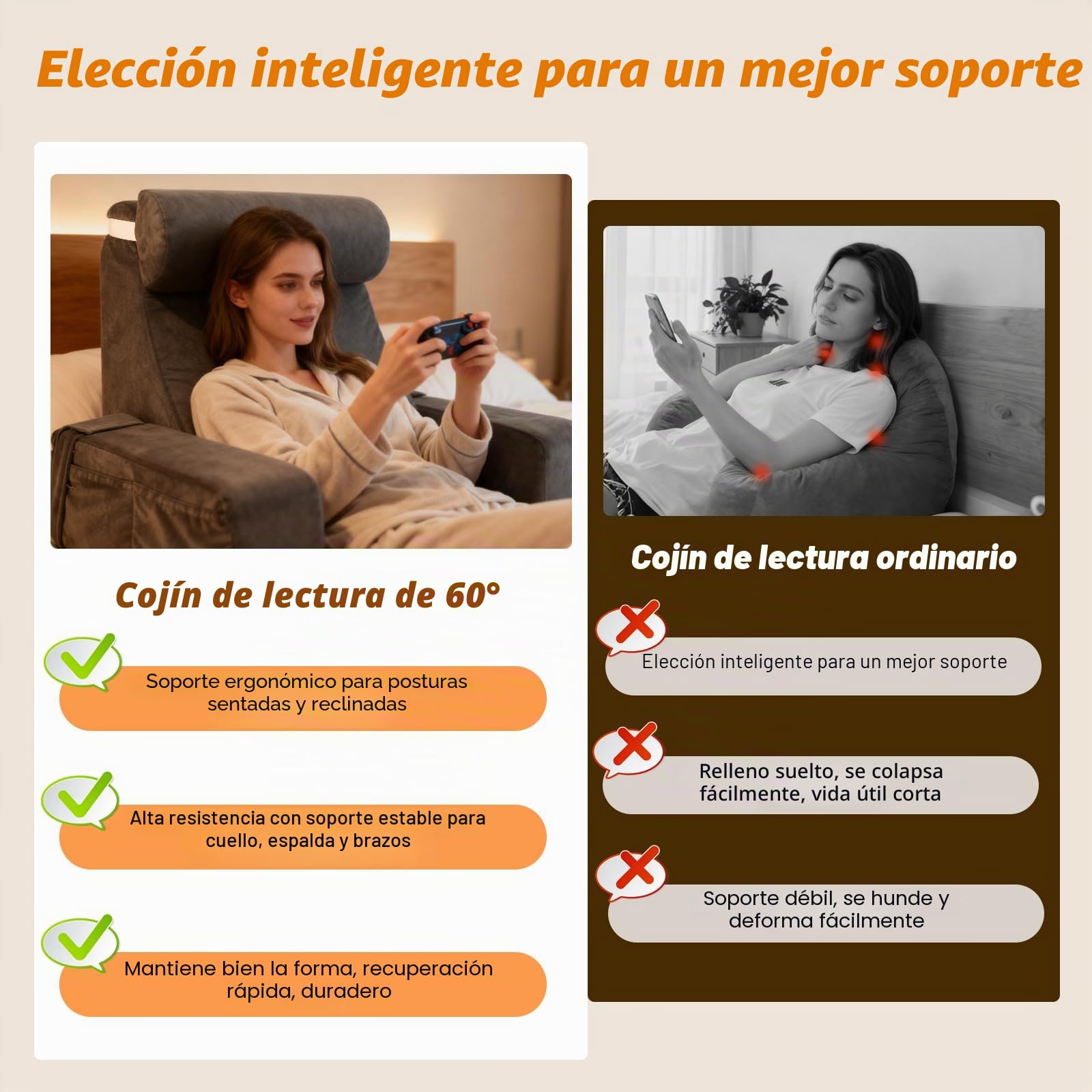 Cojín grande de lectura con reposacabezas y reposabrazos extraíbles, hueso de lectura para adultos con funda lavable de fibras largas, cojín ergonómico para respaldo de respaldo para leer