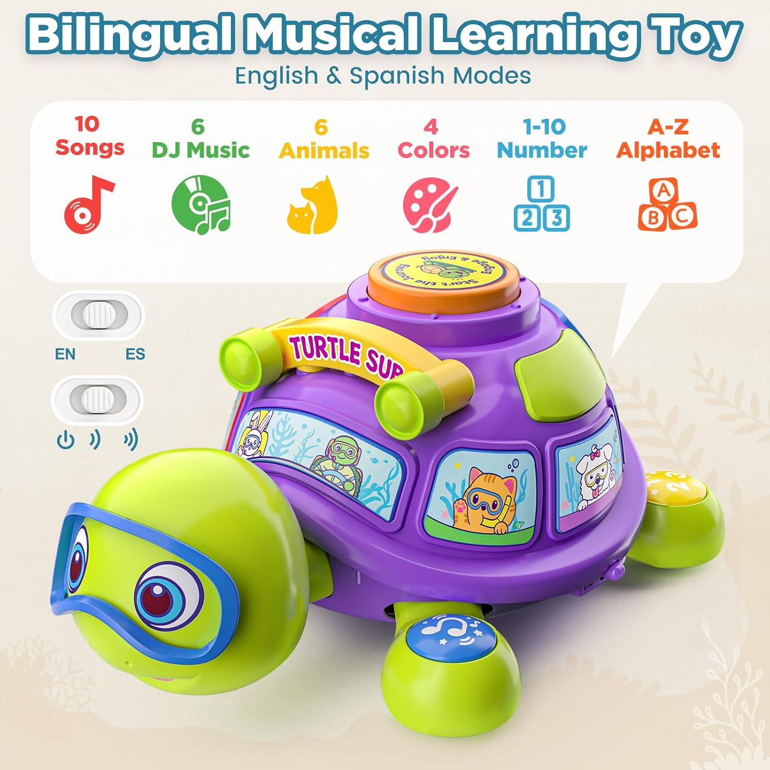 Baby Toys 6-12 Month, Musical Crawling Turtle, Infant Toys for 6 7 8 9 10 Month Old Boy Girl, Christmas Bilingual Baby Gifts for 3-6-9-12 Months Educational