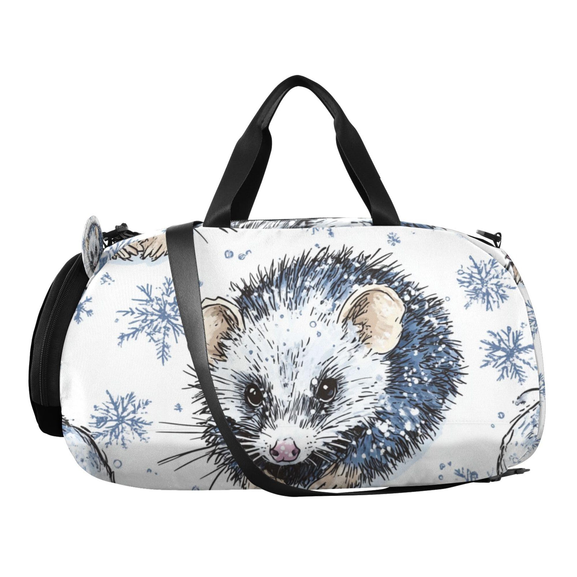 Glaphy Opossum Snowflakes White Duffle Bag for Toddler Boys Girls, Gym Sports Bag with Shoe Compartments, Kids Travel Overnight Weekender Shoulder Bag