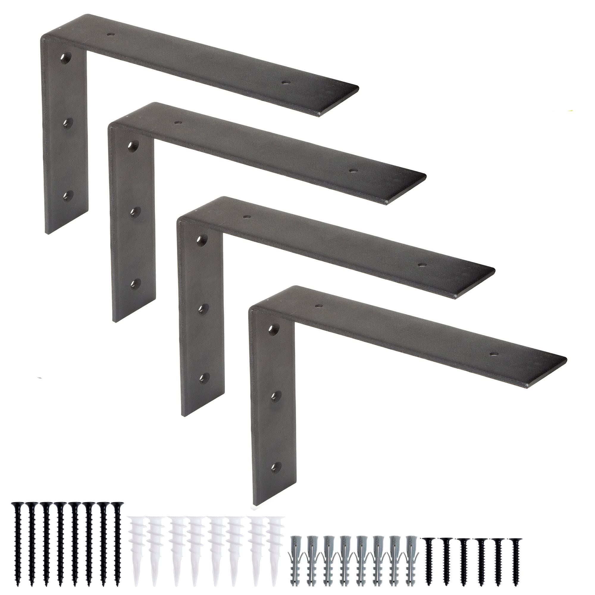 Ilyapa Heavy Duty Floating Shelf Brackets, 4 Pack - 8x12 Inch Black Metal Shelf Holders for Wall Mount Shelves