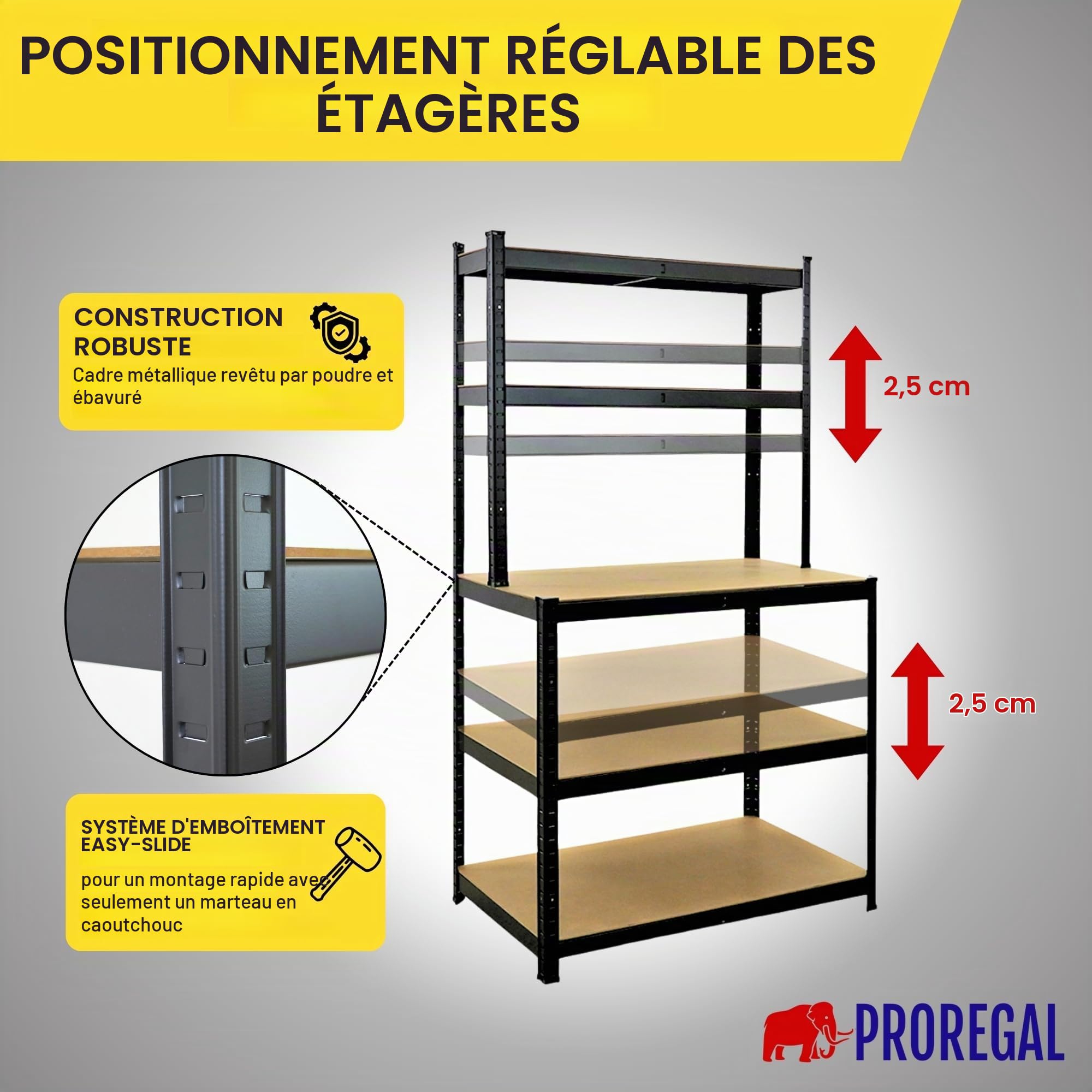 PROREGAL Profi Etabli Giant Beast | HxLxP 180x100x60cm | Capacité de Charge 175kg | Noir
