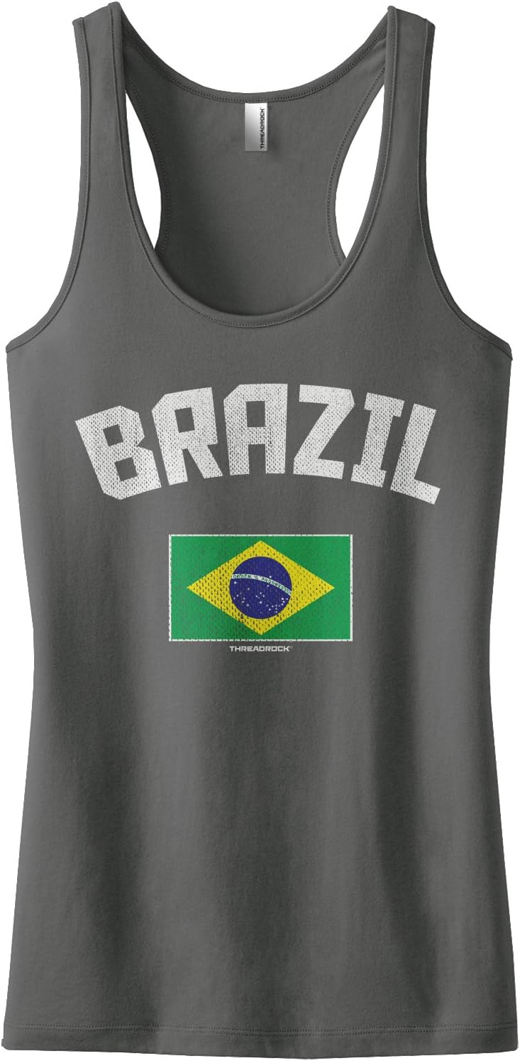 Threadrock Women's Brazil Brazilian Flag Racerback Tank Top