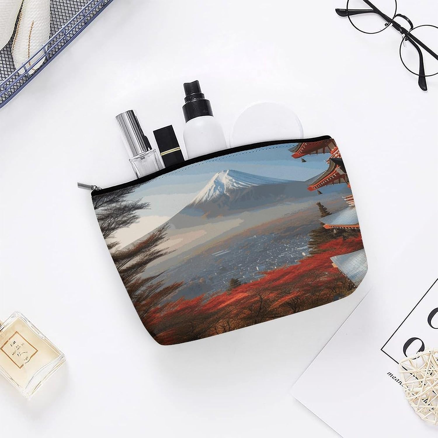Makeup Pouch Cosmetic Bag Lipstick Pouch Zipper Pouch Japan Mount Fuji Landscape Printed Organizer Portable Toiletry Bag Accessories image 5