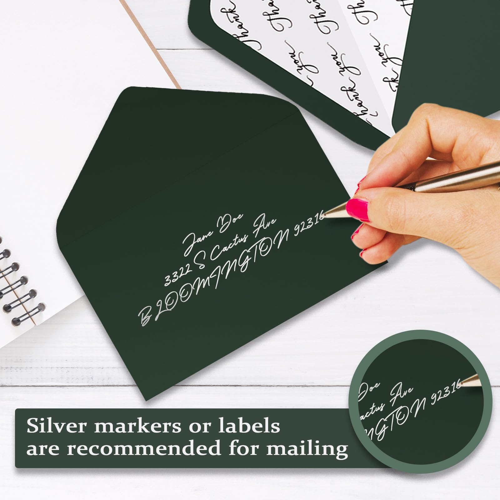 Tarjetas de agradecimiento con sobres, paquete de 144 unidades, Goefun de 4 x 6 pulgadas, notas de agradecimiento y calcomanías en blanco, forro elegante y 4 diseños elegantes para bodas, baby shower