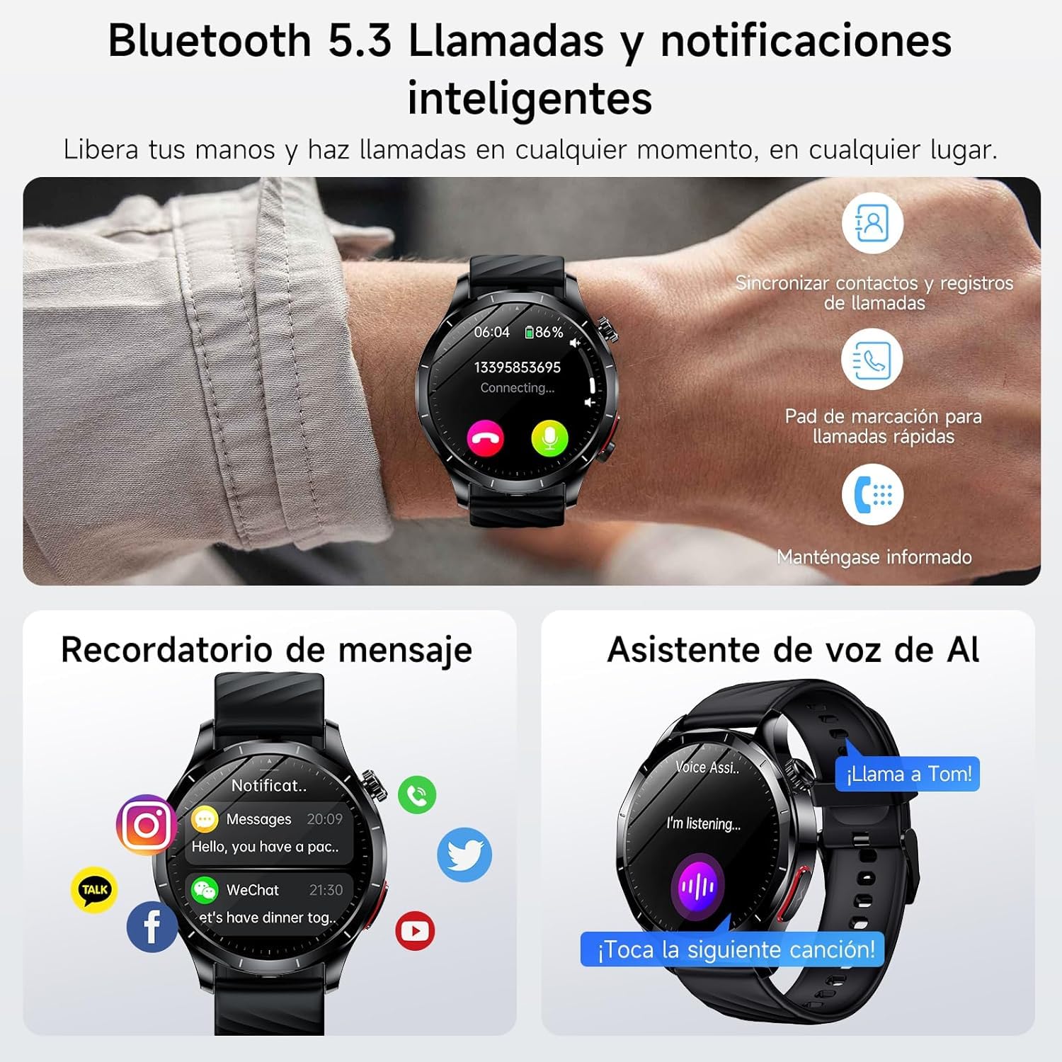 ECG Reloj Inteligente Hombre con Presión Arterial, 1.43"Smartwatch (Negro) | Frecuencia Cardíaca Spo2 Sueño Fitness Pulsera con BMI/Fatiga/Emociones para Android iOS
