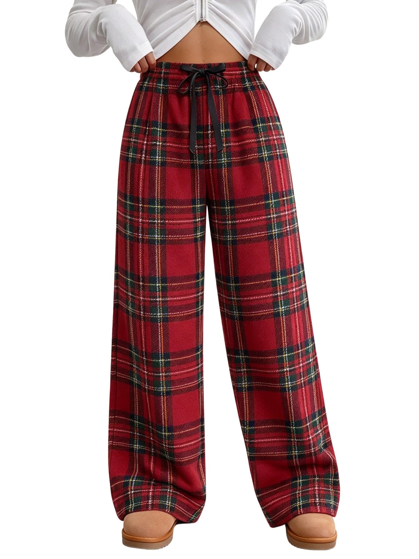 ZAFUL Women's Fuzzy Plush Pajama Pants Wide Leg Pj Bottoms Lounge Pants