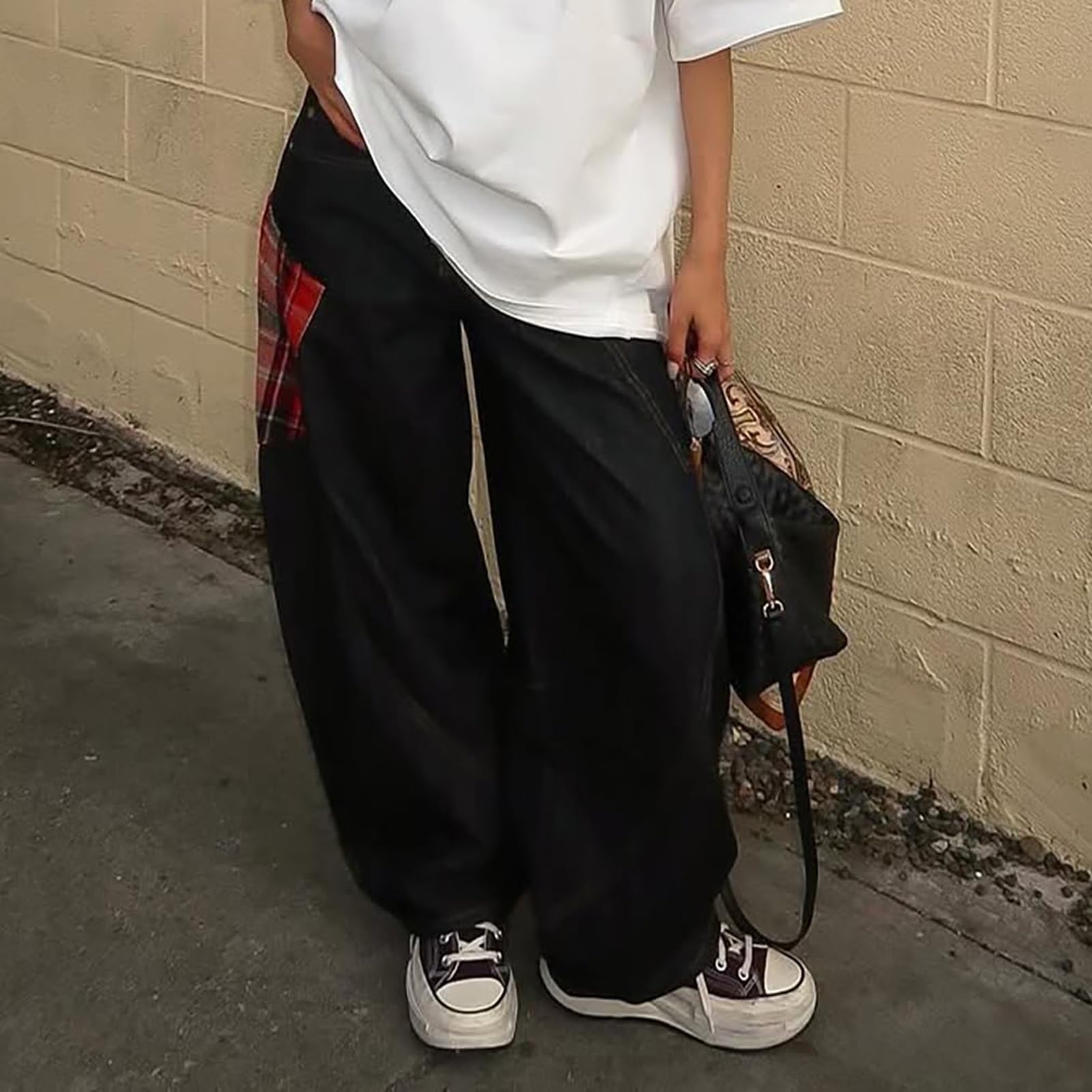 Jeansy Baggy Y2k dla Mężczyzn i Kobiet Szerokie Nogawki Skater Grunge Luźny Krój Barrel Hip hop Streetwear(Red,Small)