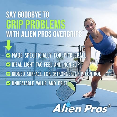 Miniatura 9 de ALIEN PROS Pickleball Overgrip (paquete de 4) con crestas para un mejor control de agarre, cinta de agarre de pickleball precortada y táctil - Cinta