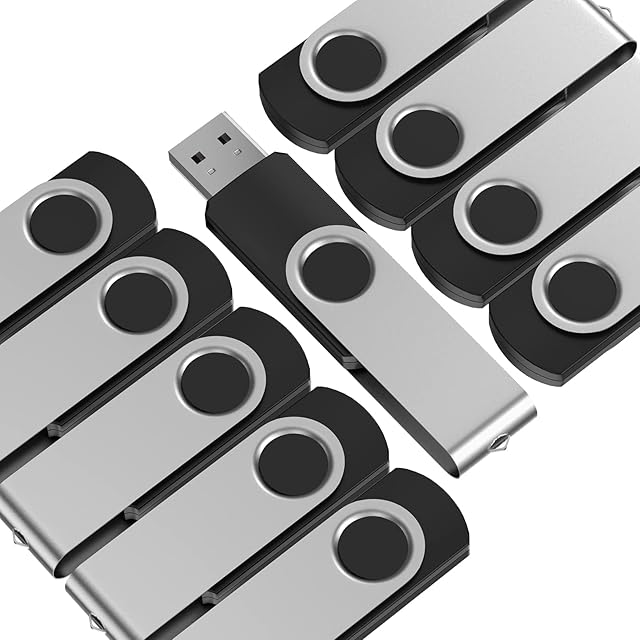 USB Stick 10 Pack 128MB USB 2.0 Memory Sticks Bulk, Kepmem Value Silver Flash Drive Metal Swivel Thumb Drives, Portable Keychain Pendrive 128 MB Small Capacity U Disk Stylish Gift for Low Storage