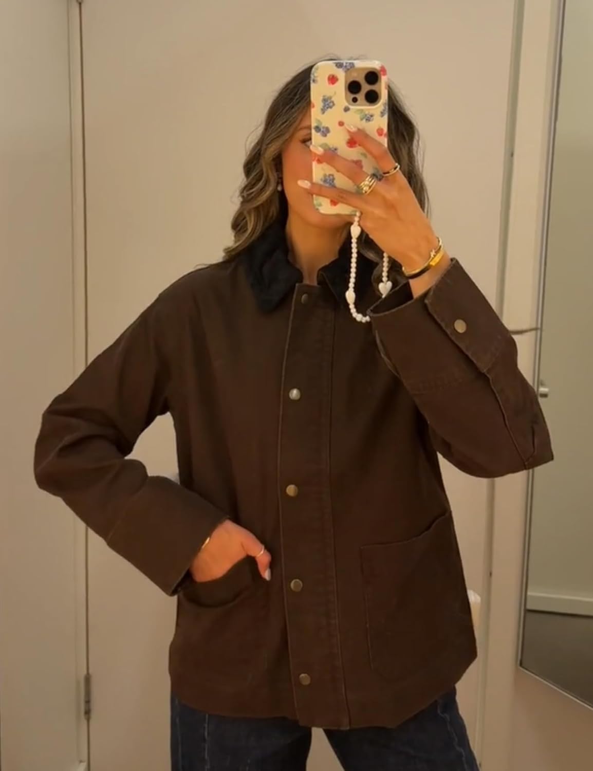 Barn Jackets for Women Trendy Cropped Canvas Jacket Corduroy Contrast Collar Utility Coat 2025 Fall Vintage Outwear - Image 5