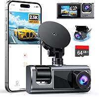 Galphi M2 3-Channel WiFi Dash Cam Front Rear Inside 2.5K+1080P+1080P w/64GB Card, G-Sensor, 24H Parking Mode