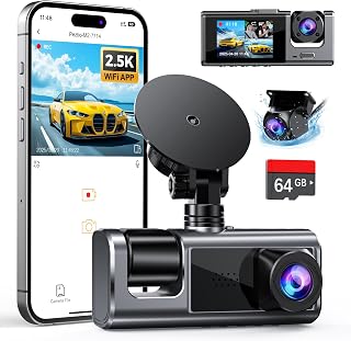 Galphi M2 3-Channel WiFi Dash Cam Front Rear Inside 2.5K+1080P+1080P w/64GB Card, G-Sensor, 24H Parking Mode