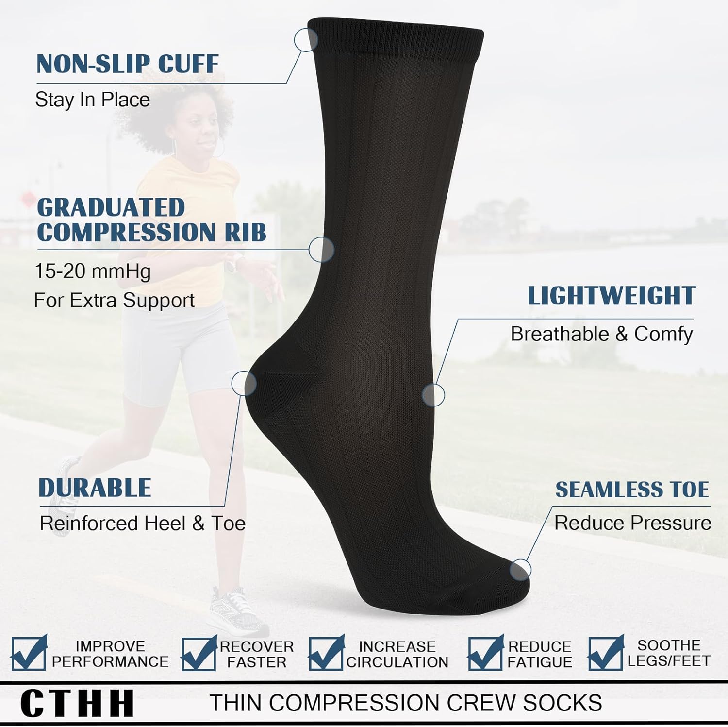 Compression Crew Socks for Women Thin Lightweight (15-20 mmHg) for Athletic Nurses Circulation Support Socks, 4 Pairs - Image 5