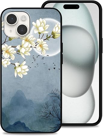 for iPhone 15 Magnolia Flowers and Birds Phone Case for Men Women Soft TPU Shockproof Anti-Scratch Protective Cover Design for iPhone 15 6.1"