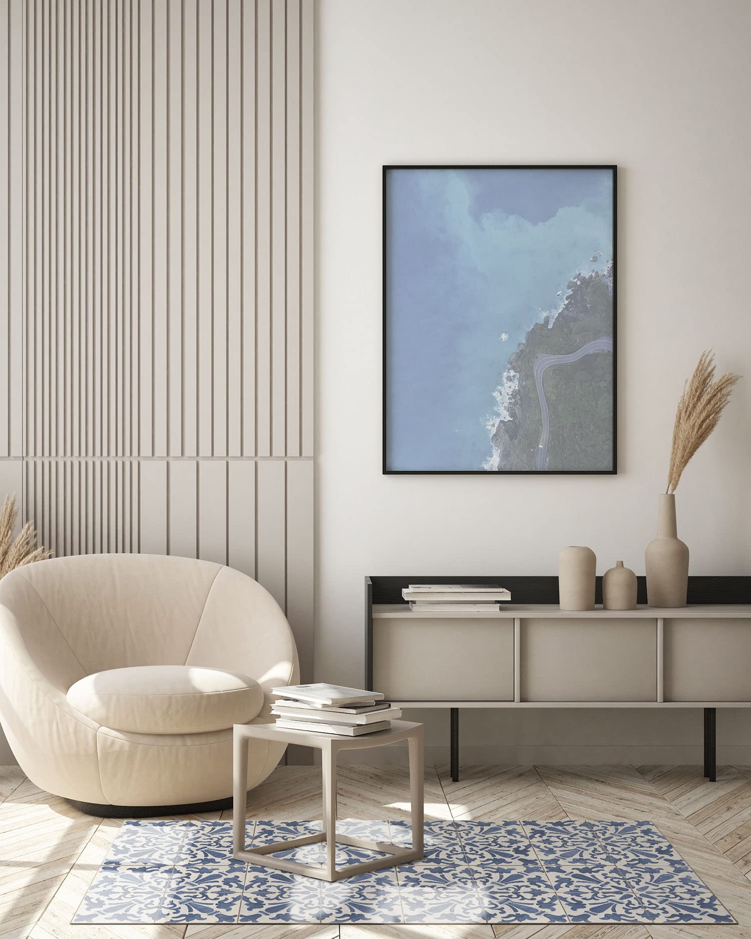 Panorama Tappeto Vinile - Modello Idraulico Geometrico Blu 60x200 cm - Varie Dimensioni - Tappetino Lavabile per la Cucina - Passatoia PVC Antiscivolo