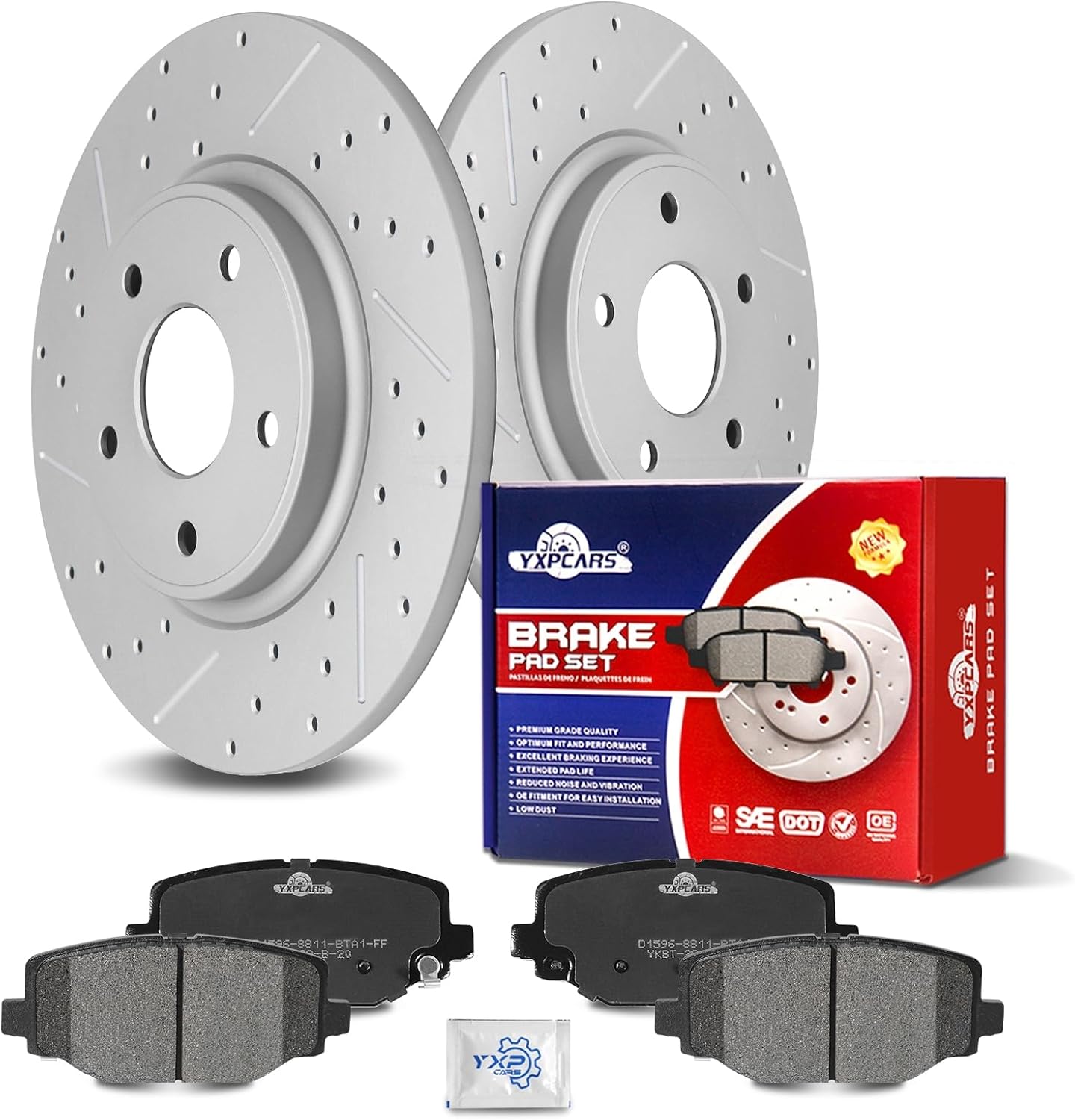 Ceramic Rear Brakes Pad and Rotors Drilled Slotted Solid Replacement Disc Brake Kits for Dodge Grand Caravan 2017 2018 2019 2020/ Journey 2014 2020, for Volkswagen Routan 2012-2014 (328mm)