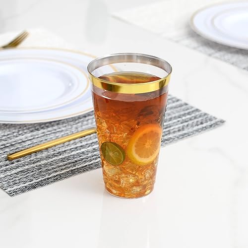 Miniatura 7 de YOUTHSHIP 100 vasos de plástico desechables de 16 onzas con borde dorado, elegantes tazas de boda, tazas de fiesta de cumpleaños, tazas de baby
