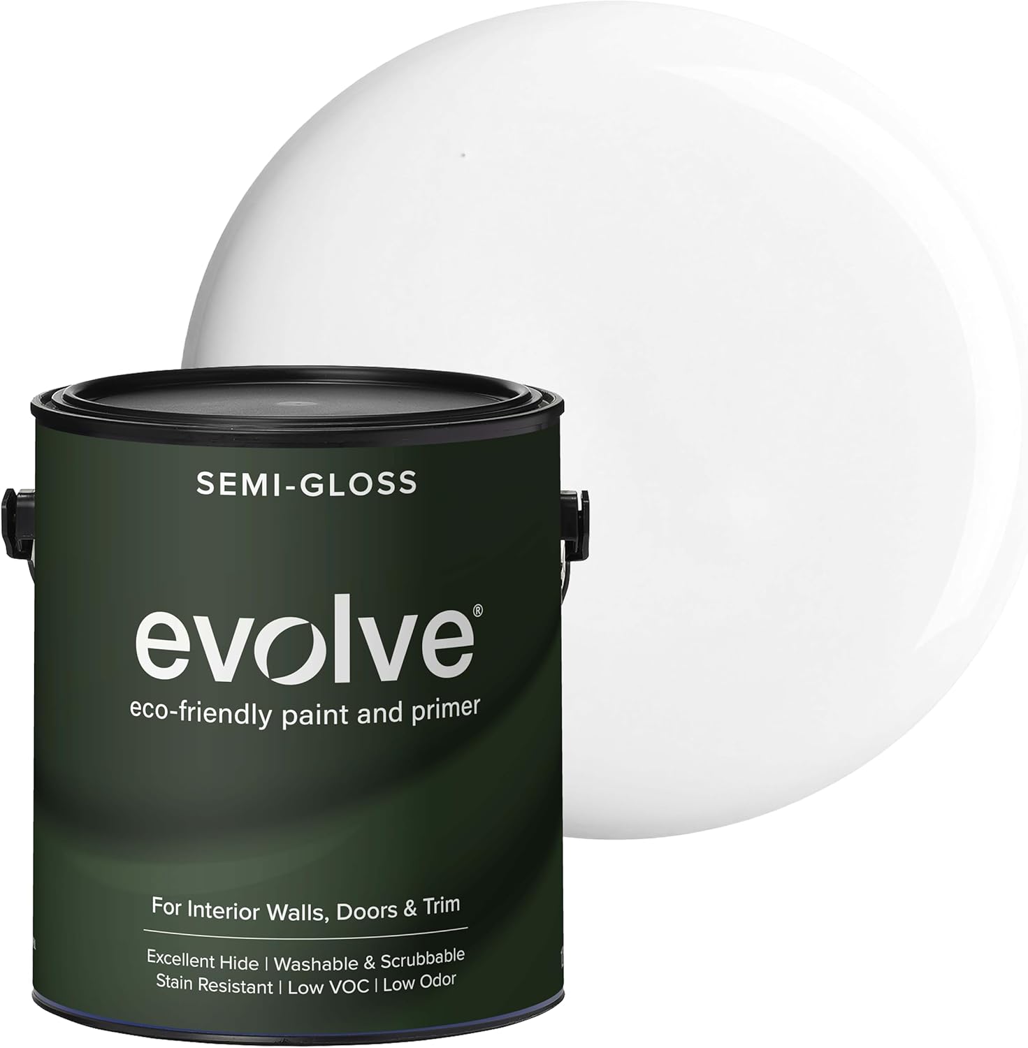 Evolve Interior Paint & Primer, Four Sheens, 1-Gallon & 5-Gallon, Designer Curated Color Palette – One-Coat Coverage, Excellent Hide, Low VOC, Low Odor, Washable Paint for Walls, Ceilings & Trim - Semi-Gloss Sheen (Cloud White, 1 Gallon (128 fl.Oz)