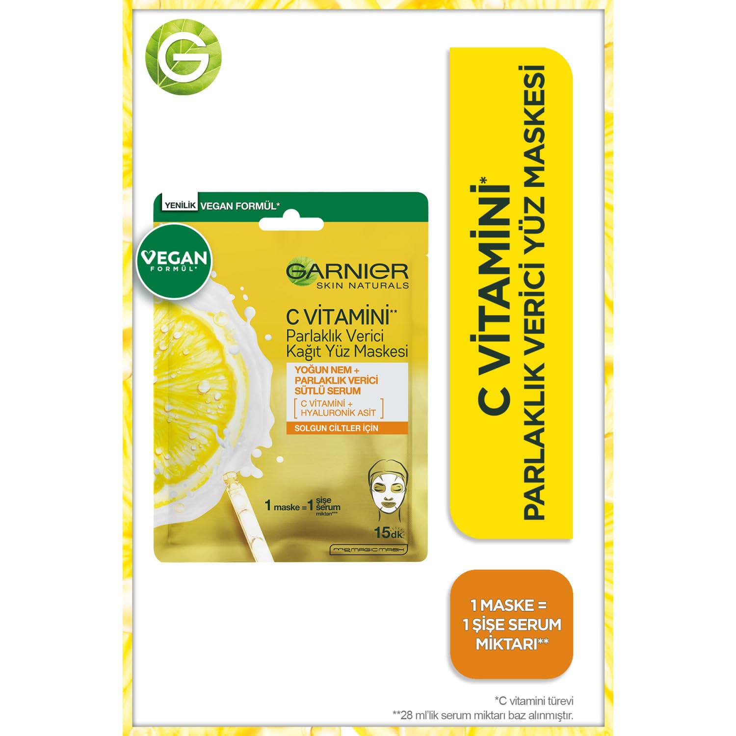 Garnier C Vitamini Parlaklık Verici Kağıt Yüz Maskesi