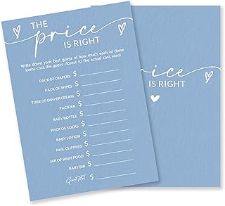The Price Is Right Baby Shower Game Kit - Minimalism Blue - 30 Double-Sided Fill In Game Cards For Baby Boys And Girls, Gender Reveal Party Favor, Decorations & Supplies - C11