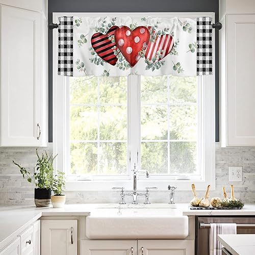 Miniatura 2 de LOVE - Cenefa de cortina de cocina festividad Navidad cenefa con bolsillo para barra para ventanas sala de estar dormitorio cafetería decoración de